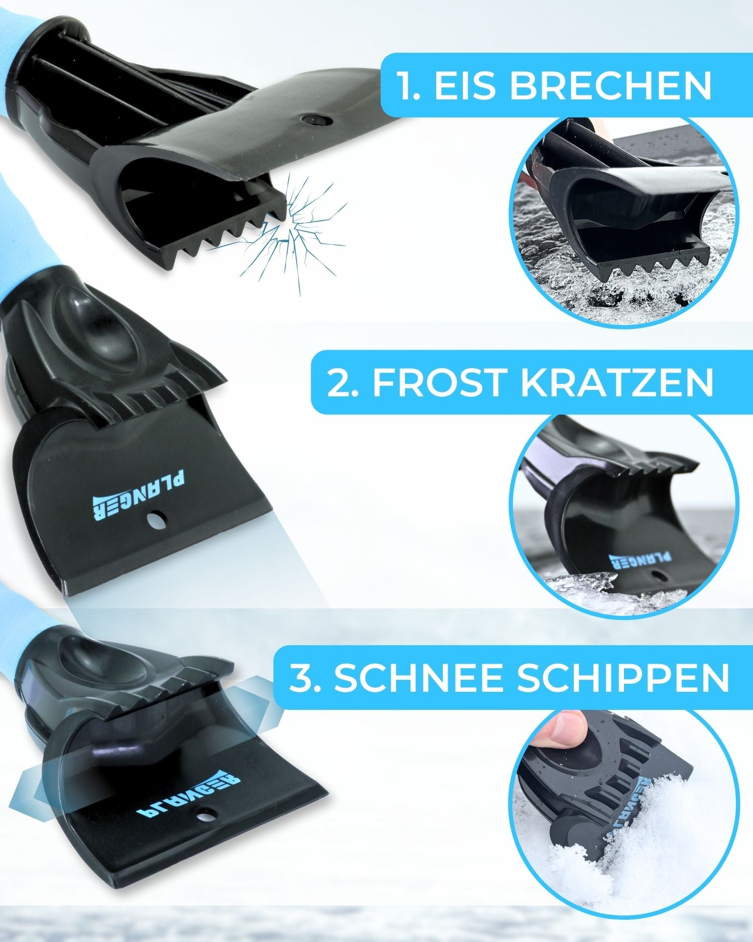 PLANGER® - Eiskratzer - Ergonomischer Schneekratzer - Schnell, Sicher, Effizient Kratzer Auto - 10 Jahre Garantie