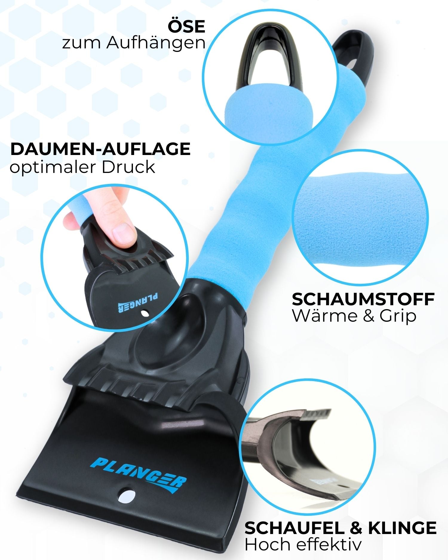 PLANGER® - Eiskratzer - Ergonomischer Schneekratzer - Schnell, Sicher, Effizient Kratzer Auto - 10 Jahre Garantie