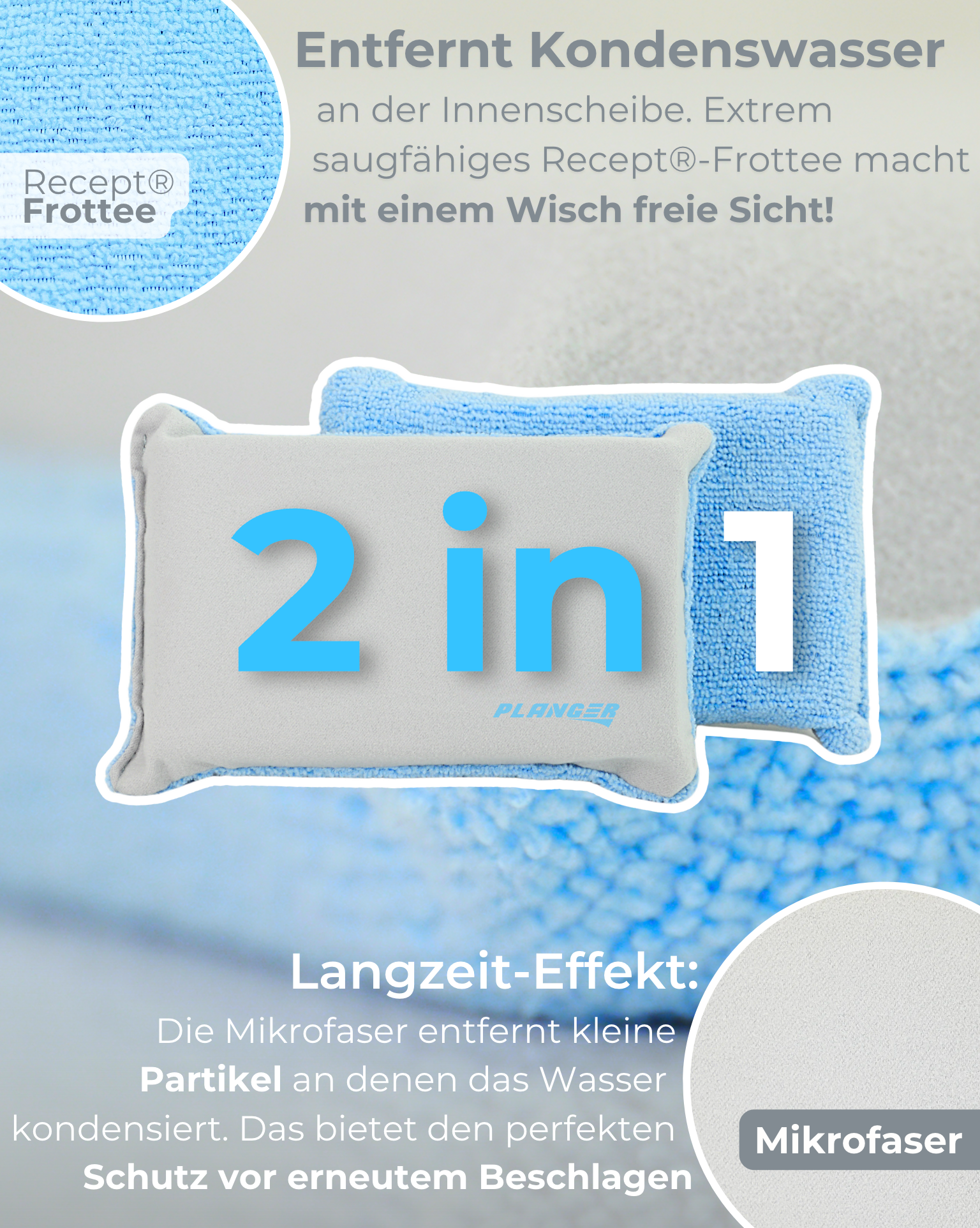 PLANGER® - Autoschwamm Scheibe Innen - 1x SPONGE PAD 2in1 - Anti Beschlagene Autoscheiben - 5 Jahre Garantie - Autoscheibe Schwamm, Anti-Beschlag-Schwamm, microfaser schwamm auto - Waschbar