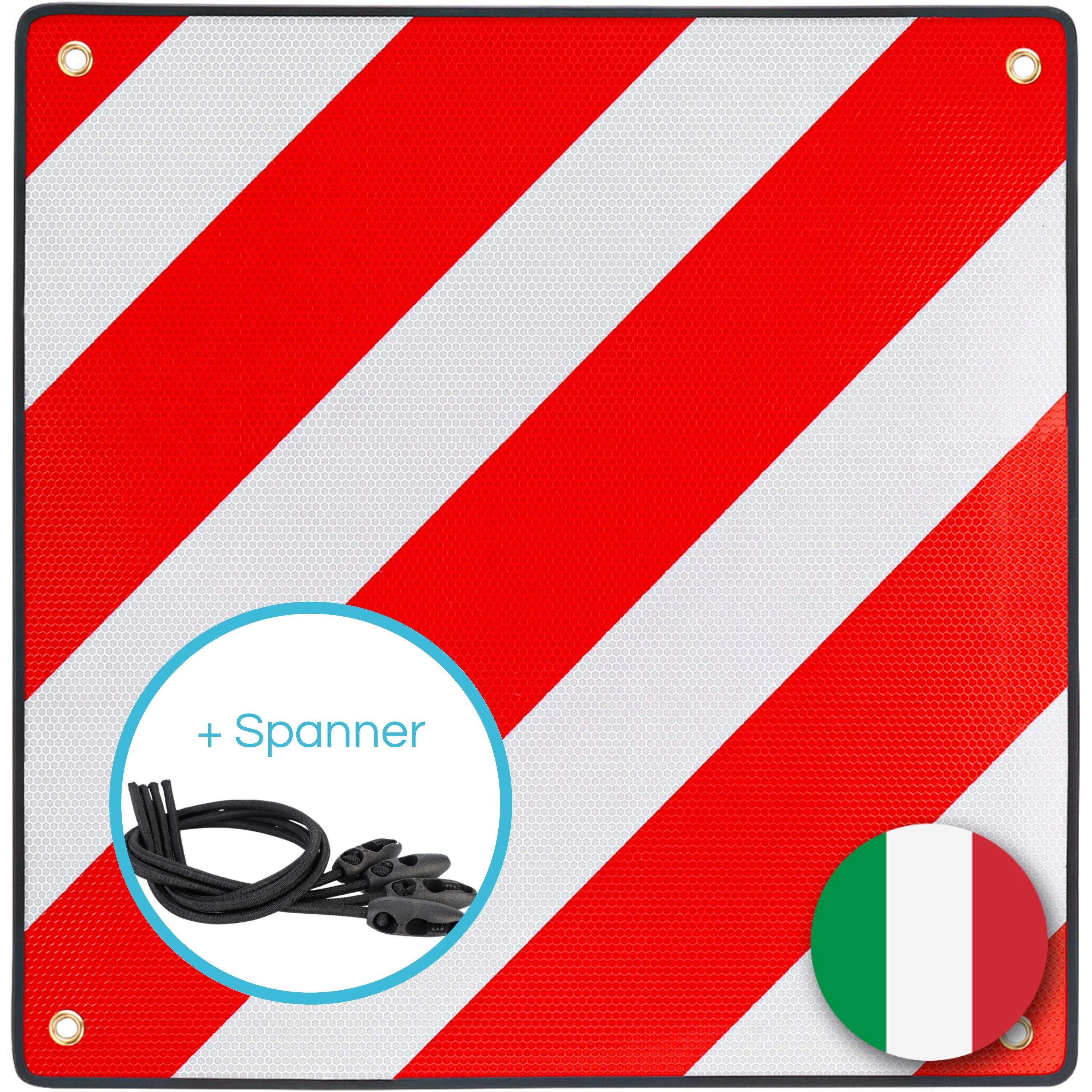 PLANGER® - Warntafel Italien (50 x 50 cm) + Spanner +Tasche -  Reflektierendes Warnschild rot weiß für Heckträger u Fahrradträger :  : Auto & Motorrad